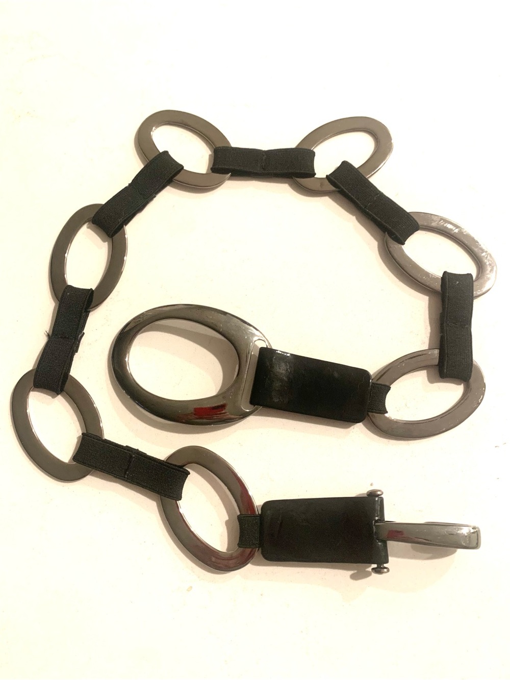 Suzi Roher Silver Link Belt with Black Leather and Elastic